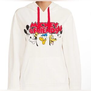 MICKEY MOUSE - Graphic Print Hoodie Sweatshirt - Ivory (Small)